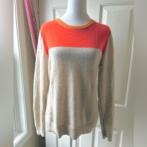 Lauren Hansen Women’s Colorblock Cashmere Sweater Orange & Cream Size L